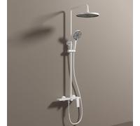 Round Rainfall Shower Head and Hose Set for Bath Taps Waterfall 3 Modes Hot and Cold Brass Shower Riser Rail Kit Waterfall White