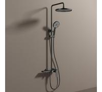 Round Rainfall Shower Head and Hose Set for Bath Taps Waterfall 3 Modes Hot and Cold Brass Shower Riser Rail Kit Waterfall Black
