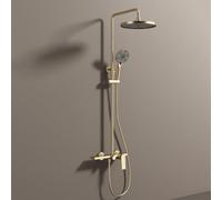Round Rainfall Shower Head and Hose Set for Bath Taps Waterfall 3 Modes Hot and Cold Brass Shower Riser Rail Kit Waterfall Brushed Gold