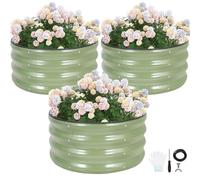 Round Raised Garden Bed - 60x60x30CM Galvanized Steel Planter Boxes Outdoor with Rubber Edge Trim | Metal Raised Beds for Gardening Vegetables Flowers Fruits Herbs (3Pc -Olive Green)