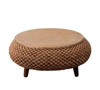 Round Rattan Coffee Table, Handmade Side Table with Storage, Vintage Style Furniture for Living Room, Balcony, Windowsill, Cafe, Picnic