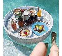 Round Rattan Floating Tray - Woven Serving Tray for Pool Parties & Drinks, 60x60x20cm, Easy-Carry Handles - Perfect for Outdoor Fun & Summer Gatherings