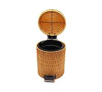 Round Rattan Pedal Bin with Lid - Creative Touchless Trash Can Double Layer Design Removable Inner for Home Kitchen Bedroom & Bathroom - Stylish & Functional Waste Container