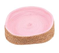 Round Rattan Pet Bed | Breathable & Strong Cat Scratching Bed | Comfortable Sleeping Basket for Cats/Small Dogs | Lightweight & Easy to Move (Pink)