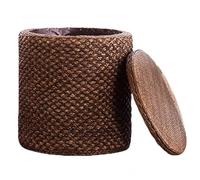 Round rattan storage stool, small ottoman with hidden shoe compartment for the living room, solid construction (brown)