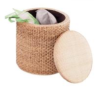 Round rattan storage stool, small ottoman with hidden shoe compartment for the living room, solid construction (natural)