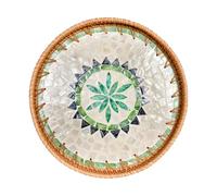 Round Rattan Tray 30cm, Rattan Decorative Dish, Mosaic Serving Tray, Rustic Trays for Coffee Table, Hand Woven Trays for Coffee, Beverage, Breakfast, Tea, Fruit, Snacks Style A