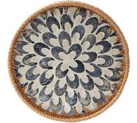 Round Rattan Tray Decorative Tray | Natural Wicker Woven Storage Display | Coffee Bread Fruit Home Kitchen Table | Housewife/Coffee Shop/B&B Applicable (Feather)