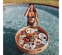 Round Rattan Woven Floating Water Tray,Floating Serving Tray Table,Water Float Tray,Swimming Pool Floats for Adults for Sandbars Spas Bath and Parties Wedding Photography Photo Shoot,Apricot