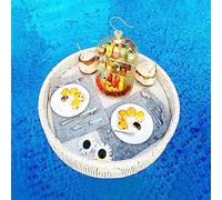 Round Rattan Woven Floating Water Tray,Floating Serving Trays Table Bar Round,Water Float Tray,Pool Floating Trays,for Swimming Pool, Sandbars, Spas, Bath, Parties,White-80cm