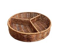 Round Rattan Woven Serving Tray | 3 Grids Hand Woven Serving Basket Decorative Display Tray Storage Platters Wicker Serving Trays for Home, Studio, Restaurants
