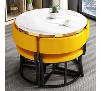 Round Reception Desk Set High Temperature Resistant Table & Chairs Gold Trim Iron Frame Ideal for Living Room & Lounge (Yellow)