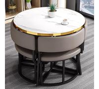 Round Reception Desk Set with Chairs & Heat Resistant Gold Edged Wrought Iron Frame Stylish for Living Room & Lounge (Gray)