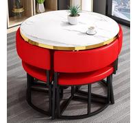 Round Reception Desk Set with Chairs & Heat Resistant Gold Trim Forged Iron Structure Ideal for Living Room & Lounge Modern Red Design
