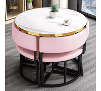 Round Reception Desk Set with Chairs Heat Resistant Gold Trim Wrought Iron Frame Ideal for Living Room & Lounge (Pink)