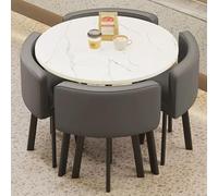 Round Reception Table Set for 4 with Chairs Small Office Negotiation Table Modern Lounge Dining Table with Soft Backrest Dark GrayIdeal for Office & Club Use