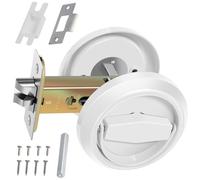 Round Recessed Door Lock, Stainless Steel Door Locker Doorknobs, Rustproof Privacy Door Knob, Sliding Doors Pulls, Hidden Cup Door Handle, Pocket Door Hardware Practical for Home Living Rooms (White)