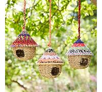 Round Recycled Cotton Birdhouse - Handmade Bird Nester/Nest Box - Fair Trade Artisan - Recycled Metal, Cotton and Jute