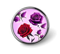 Round Red And Purple Roses Brooch Classic Mini Pin 1 Inch Aluminum Alloy Lapel Pin Personalized Button Badge for Backpack Hat Suit Jacket Clothing Decoration