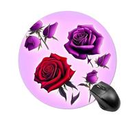 Round Red and Purple Roses Mouse Pad Non-Slip Rubber Base Waterproof Mouse Mat Travel Portable Gaming Mousepad for Office Work Home Computer Laptop Personalized Accessory