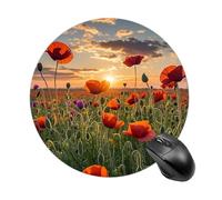Round Red Flower Field in Sunset Mouse Pad Non-Slip Rubber Base Waterproof Mouse Mat Travel Portable Gaming Mousepad for Office Work Home Computer Laptop Personalized Accessory