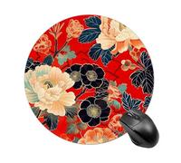Round Red Flower Mouse Pad Non-Slip Rubber Small Cute Mouse Pad Mini Travel Gaming Mousepad Washable Funny Computer Mat Waterproof for Laptop Office Home Men Women