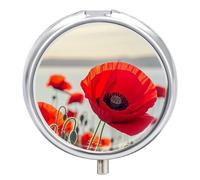 Round Red Flower Pill Organizer Pill Box 3 Compartment Portable Travel Medicine Case Daily Mini Compact Medicine Container Storage Vitamin Supplement Dispenser