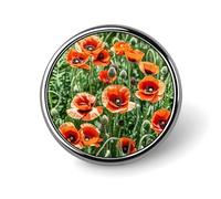Round Red Flowers Leaves Brooch Classic Mini Pin 1 Inch Aluminum Alloy Lapel Pin Personalized Button Badge for Backpack Hat Suit Jacket Clothing Decoration