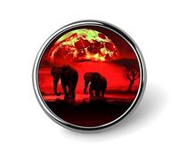 Round Red Full Moon Elephants Brooch Classic Mini Pin 1 Inch Aluminum Alloy Lapel Pin Personalized Button Badge for Backpack Hat Suit Jacket Clothing Decoration