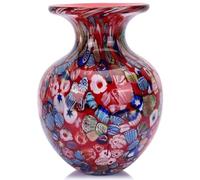 Round Red Glass Vase for Home Decor, Hand Blown Vase for Flowers, Boho Colored Art Glass Vases for Modern Dinner Table Funky Centerpieces Office Desktop Countertop TV Stand Decor