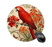 Round Red Parrot Mouse Pad Non-Slip Rubber Small Cute Mouse Pad Mini Travel Gaming Mousepad Washable Funny Computer Mat Waterproof for Laptop Office Home Men Women