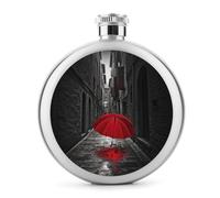 Round Red Umbrella Hip Flask Stainless Steel Portable Whiskey Flask Personalized Pocket Alcohol Flasks Leak Proof Liquor Bottle Gift for Men Women Wedding Party