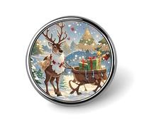 Round Reindeer Christmas Presents Brooch Classic Mini Pin 1 Inch Aluminum Alloy Lapel Pin Personalized Button Badge for Backpack Hat Suit Jacket Clothing Decoration