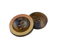 Round Resin Button with Four Holes, Coffee, 15mm 6 Pcs