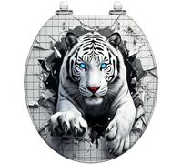 Round Resin Toilet Seat White Tiger Design