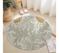 Round Retro Rug 150cm, Non-Slip Washable Area Rugs for Bedroom Countryside Plants Flowers Vines Soft Printed Carpet Non-Shedding Living Room Kitchen and Playroom Available Apricot