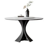 Round Retro Solid Wood Dining Table with Stone Top and Black Legs - Ele Coffee Table for Living Room Versatile Use Design Home Decor