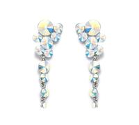 Round Rhinestone Chandelier Dangle Earrings for Women Shiny AB Crystal Bubble Cluster Long Tassel Statement Drop Dangling Earring Elegant Wedding Birthday Holiday Party Jewelry