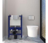 Round Rimless Wall Hung Toilet Modern Bathroom Short Projection WC Pan with 0.82M Concealed Cistern Frame UF Soft Close Seat White-36201