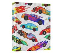 Round Ring Binder 1-1/2 Inch Binders 3 Ring with 3 Interior Pockets Notebook Binder for School Office Supplies Colorful Cartoon Race Car, 1 Pack