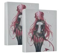 Round Ringing 2PCS Binders 1.5 Inch Binders with Interior Pockets 1/2 Pack School Supplies Binder Hardcover- Demon Anime Girl Monsters