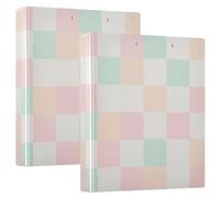 Round Ringing 2PCS Notebook Binders 1 and A Half Inch Notebook Binders with Pocket Cover 1/2 Pack Binder for College Students 200 Sheets - Summer Peach Retro Checkerboard Cranberry