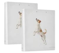 Round Rings 2PCS Binders 1.5" Binders with Pocket Cover 1/2 Pack College Binders for Students Hardcover- Jumping White Chihuahua Tan Spot Pet Birthday