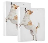 Round Rings 2PCS Binders 1.5" Binders with Pocket Cover 1/2 Pack College Binders for Students Hardcover- Jumping White Chihuahua Tan Spot Pet Birthday