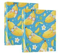 Round Rings 2PCS Notebook Binders 1 and A Half Inch Notebook Binders with Interior Pockets 1/2 Pack School Binder 200 Sheets - Cute Cartoon Banana