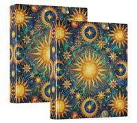 Round Rings 2PCS Notebook Binders 1 and A Half Inch Notebook Binders with Interior Pockets 1/2 Packs for Letter Size (11" X 8.5") Hardcover- Pearled Golden Stained Glass