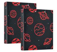 Round Rings 2PCS Notebook Binders 1 and A Half Inch Notebook Binders with Interior Pockets 1/2 Packs for Letter Size (11" X 8.5") Hardcover- Space Planet Red Black