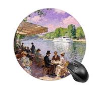 Round Riverside Café Scene Mouse Pad Non-Slip Rubber Small Cute Mouse Pad Mini Travel Gaming Mousepad Washable Funny Computer Mat Waterproof for Laptop Office Home Men Women