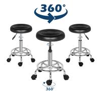 Round Rolling Bar Stool Faux Leather Seat Salon Barber Chair Height Adjustable