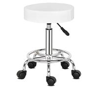 Round Rolling Stool, Height Adjustable Salon Chair with Padded Seat and Foot Rest, Swivel Beauty Stool on Wheels for Spa Drafting Salon Tattoo Work Massage